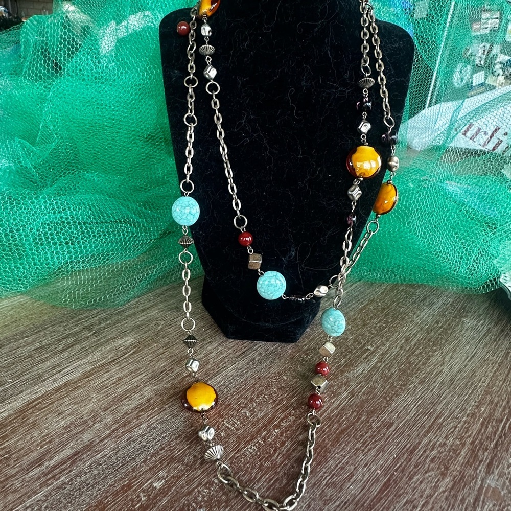 Source Unknown Blue And Orange Beaded Necklace Vi… - image 5